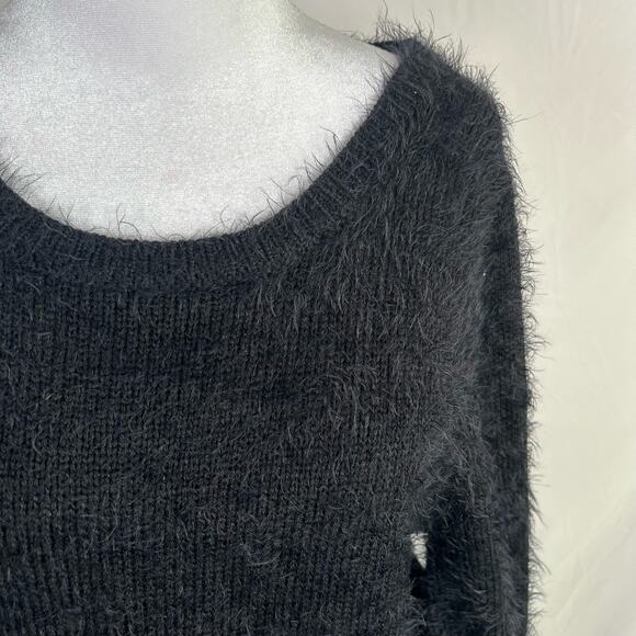 Calvin Klein Black Fuzzy Acrylic Cotton Sweater Large Oversize Business Casual - Picture 3 of 6